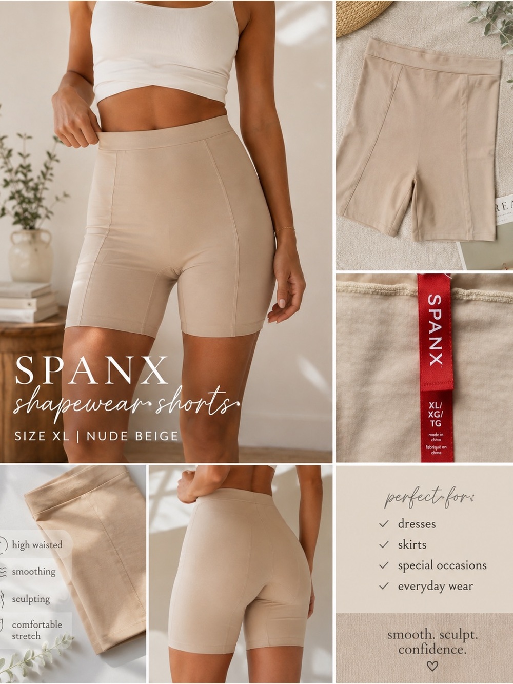 SPANX High Waisted Shapewear Shorts XL Nude Beige Sculpting Smoothing